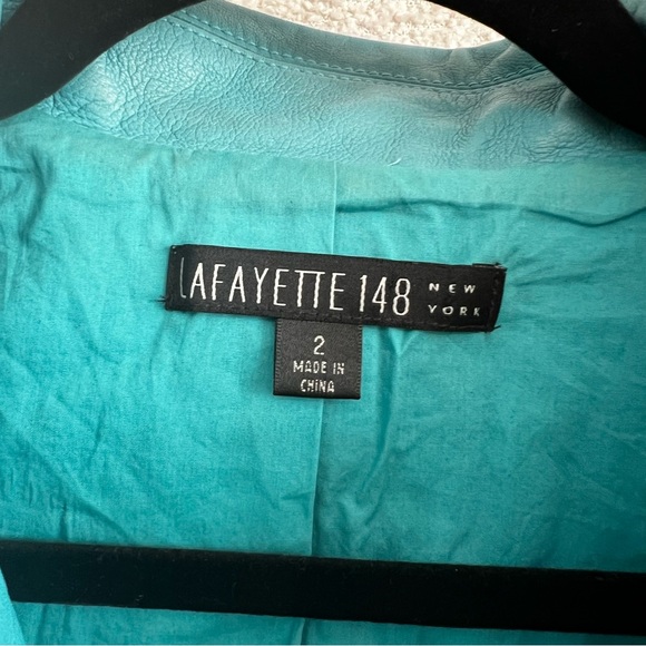 Lafayette 148 New York Women’s Teal 100% Leather Zipper Jacket Size 2 - Picture 2 of 16